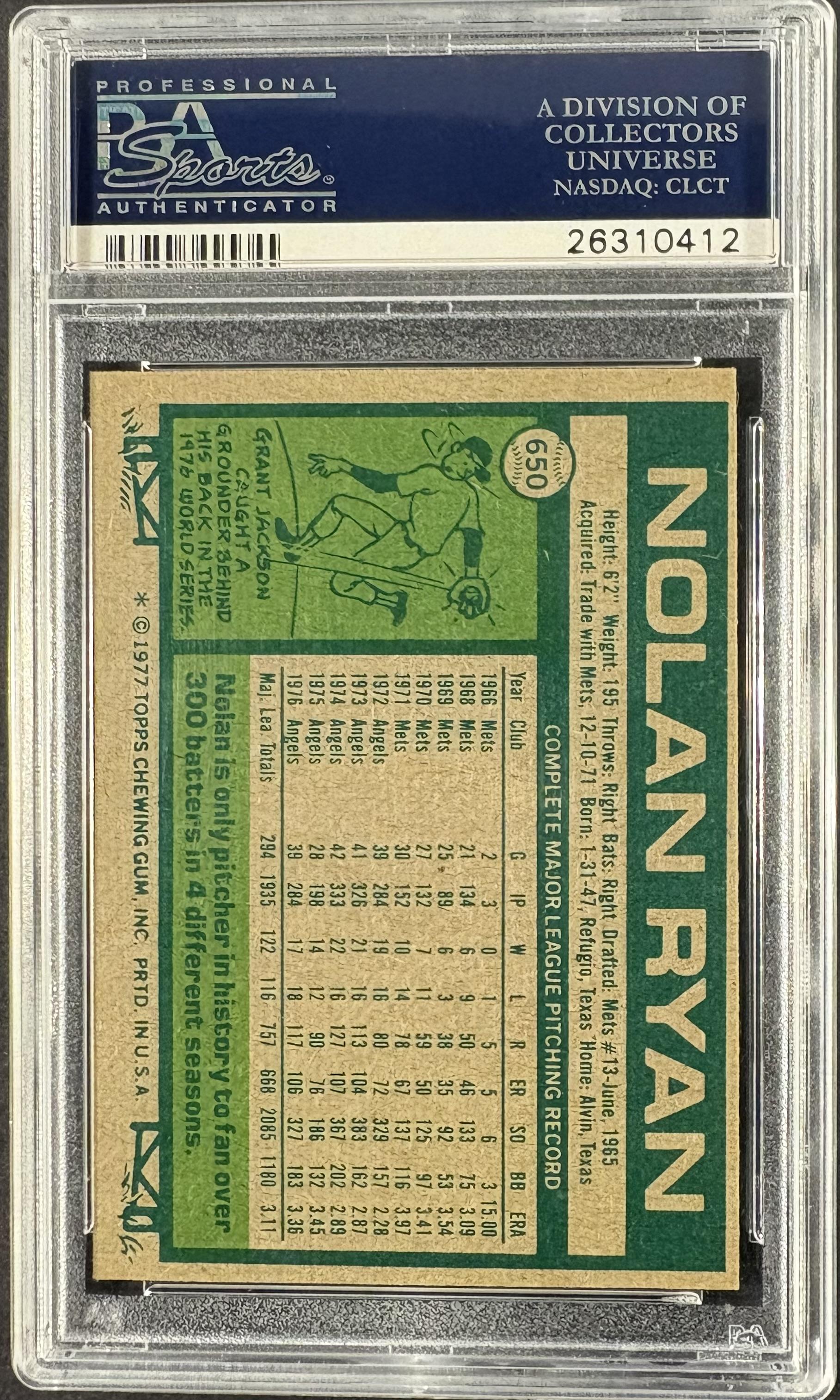 1977 Topps #650 Nolan Ryan PSA 8 NM-MT
