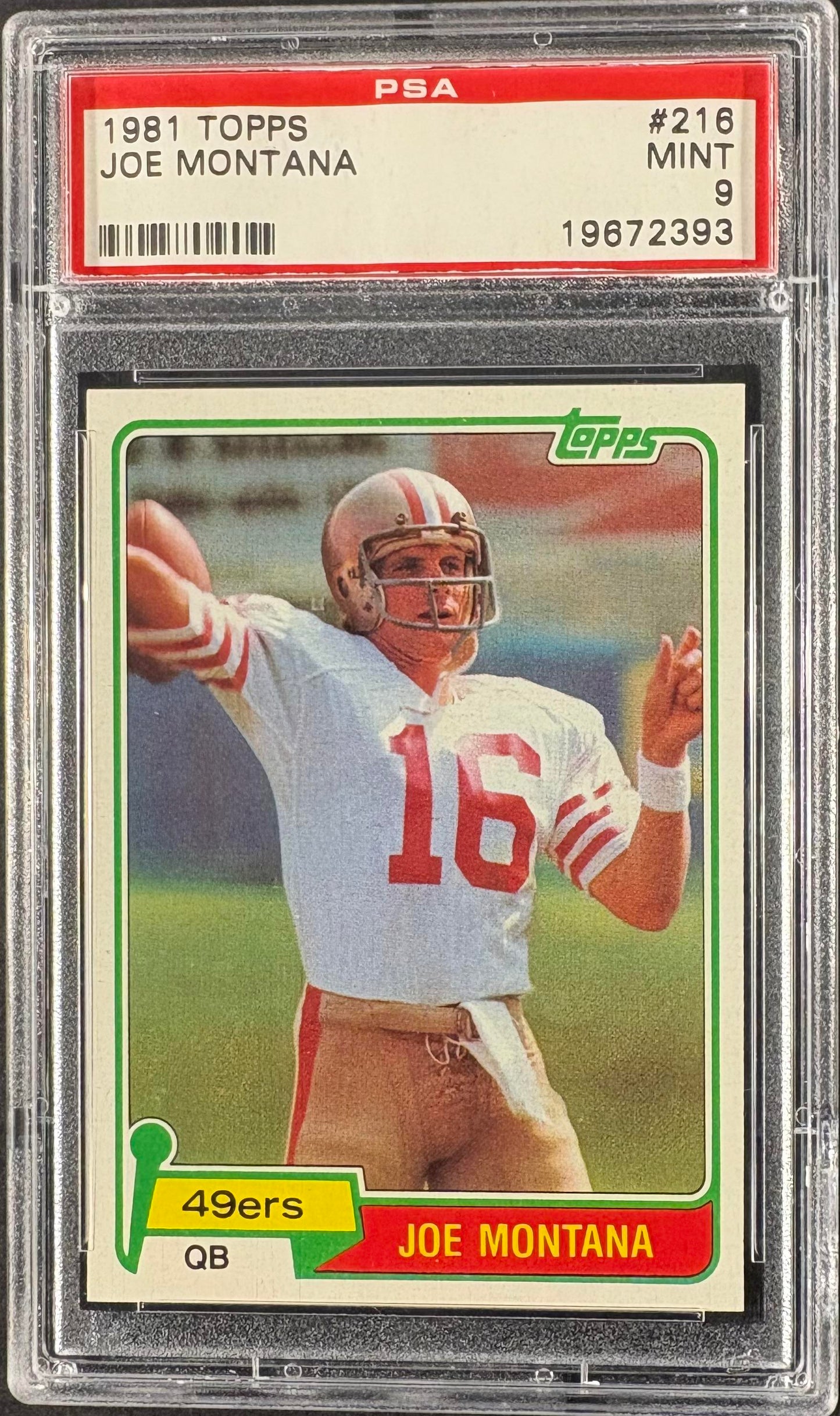 1981 Topps #216 Joe Montana RC Rookie PSA 9 MINT High Grade Well Centered