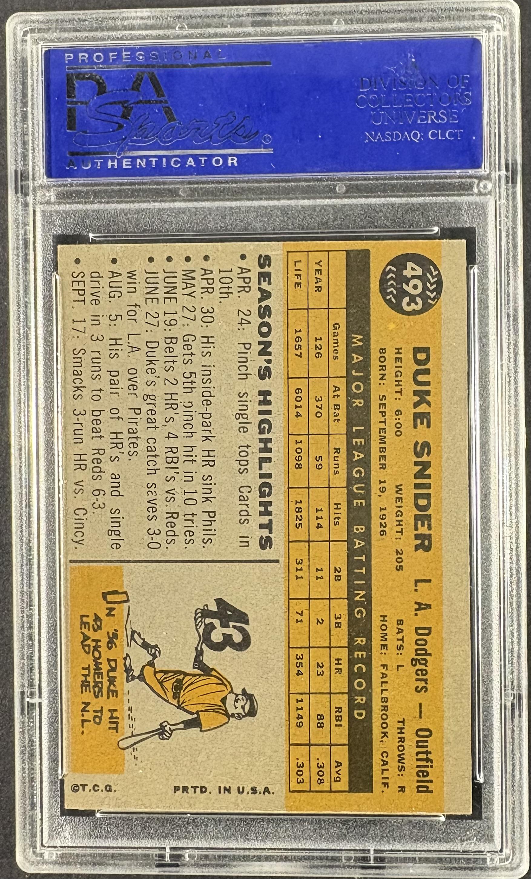 1960 Topps #493 Duke Snider PSA 7 NM Near Mint