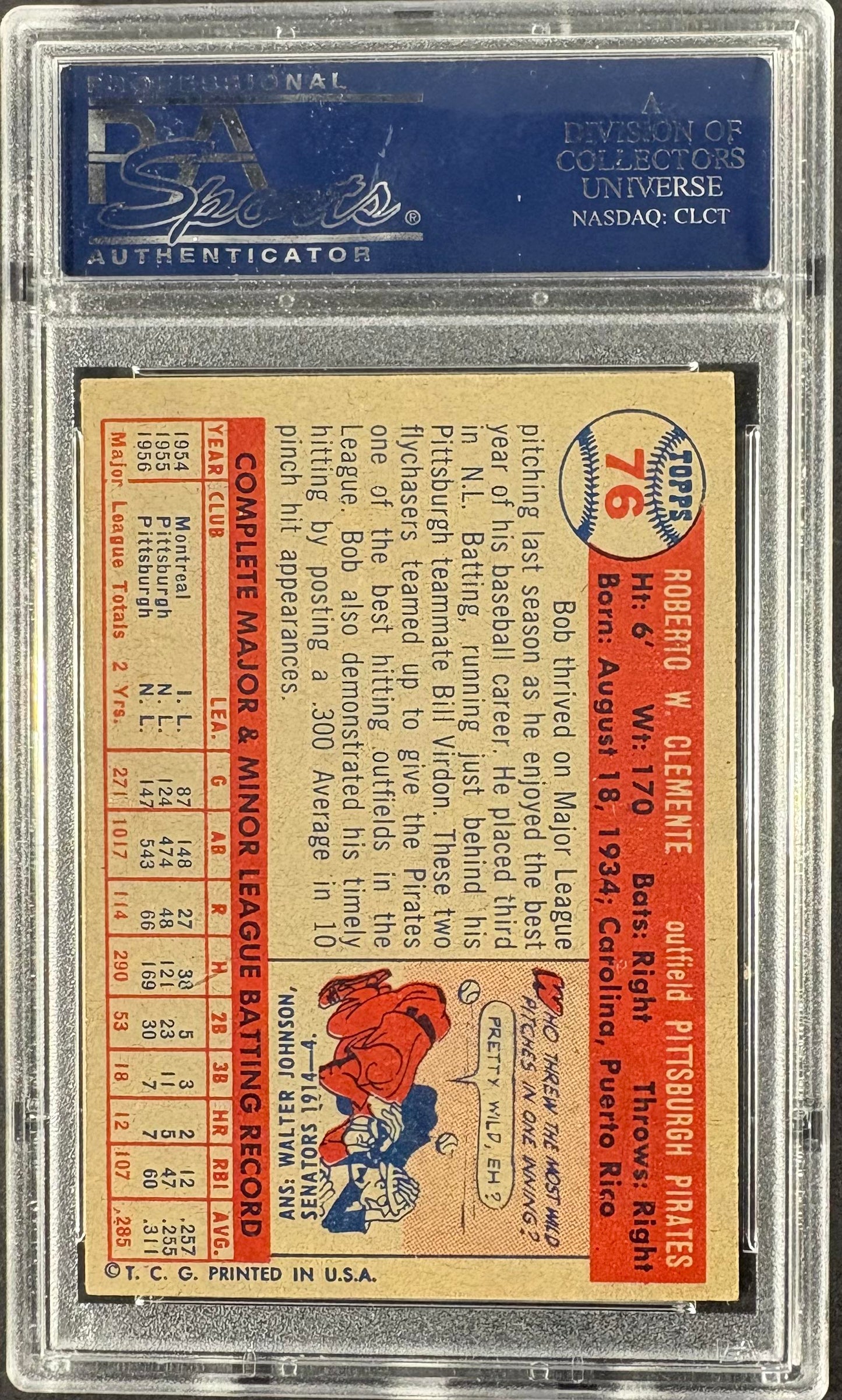 1957 Topps #76 Bob Roberto Clemente PSA 5 EX CENTERED