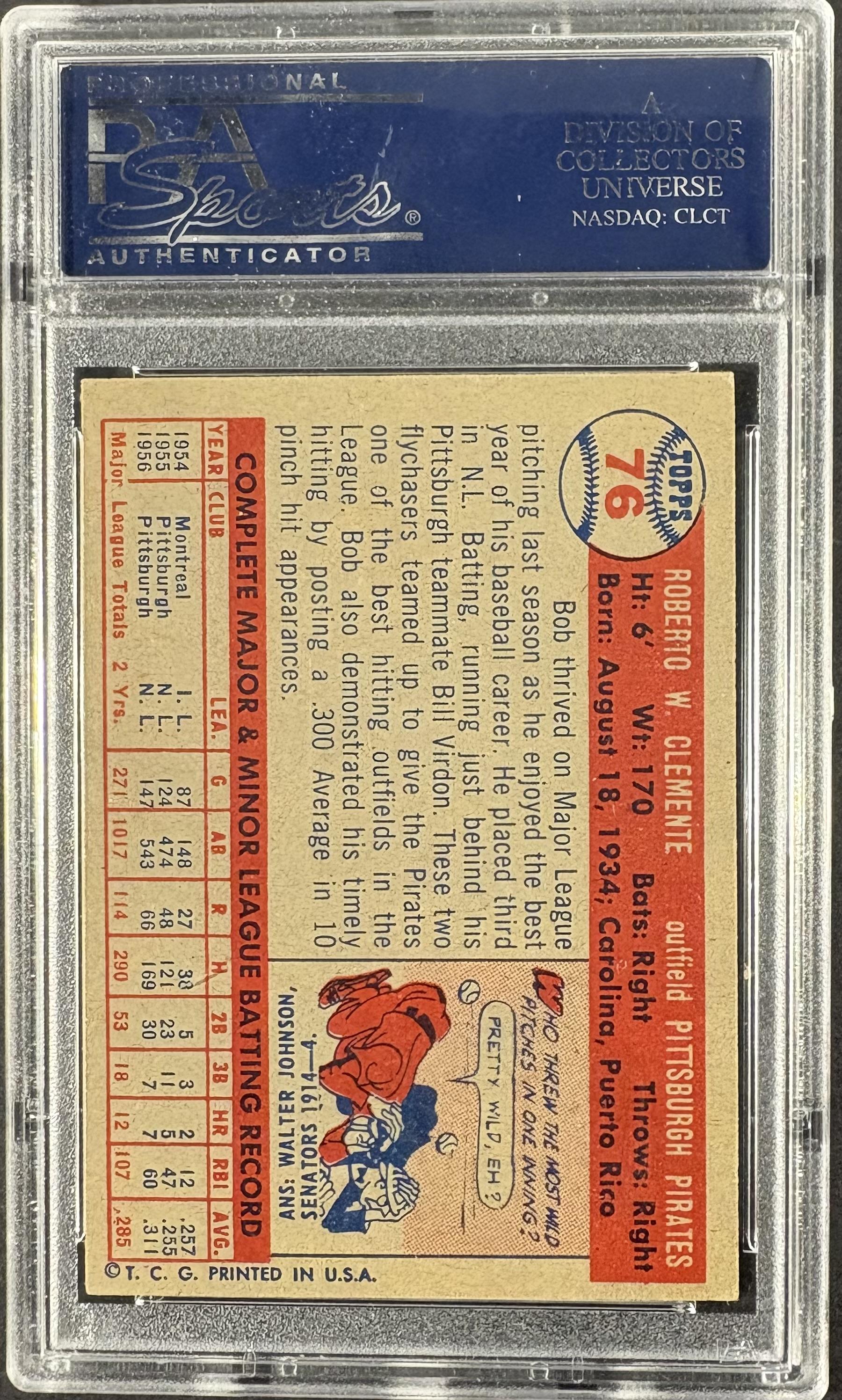 1957 Topps #76 Bob Roberto Clemente PSA 5 EX CENTERED