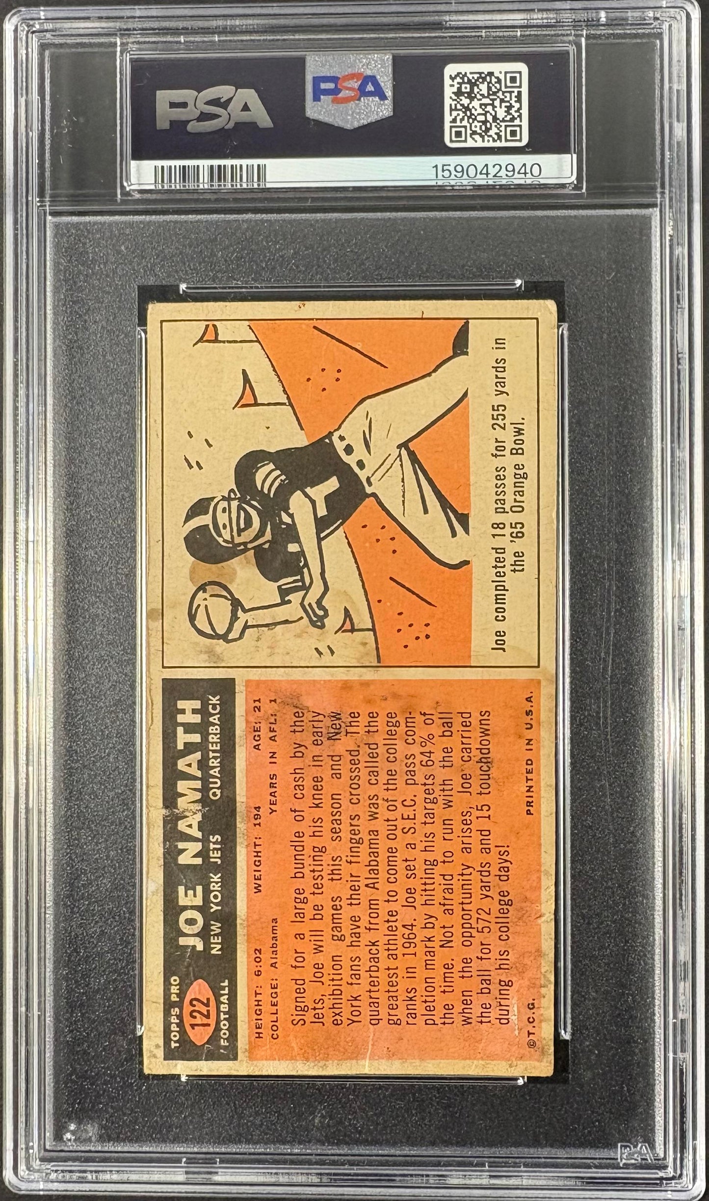 1965 Topps #122 Joe Namath RC Rookie PSA 1 New Label