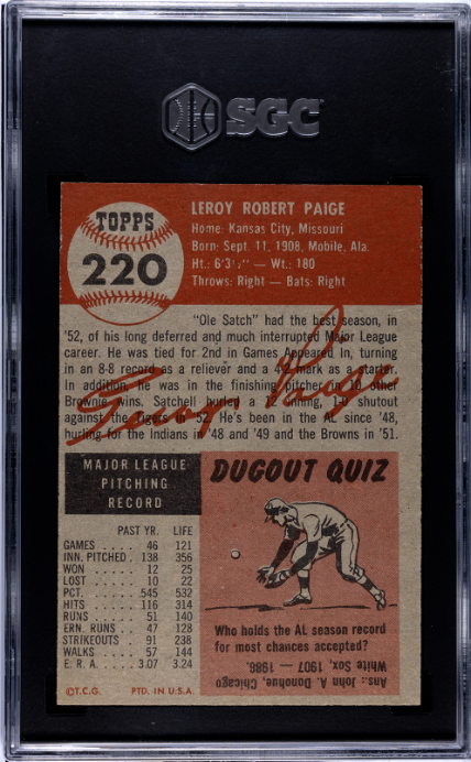 1953 Topps #220 Satchell Satchel Paige SGC 4.5 VG-EX+ SHARP