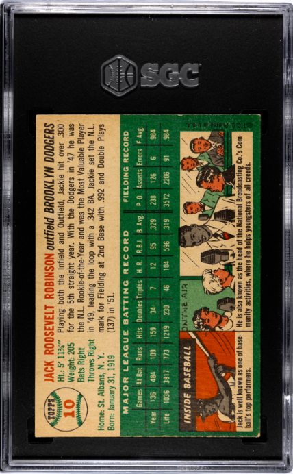 1954 Topps #10 Jackie Robinson SGC 6.5 EX-NM+
