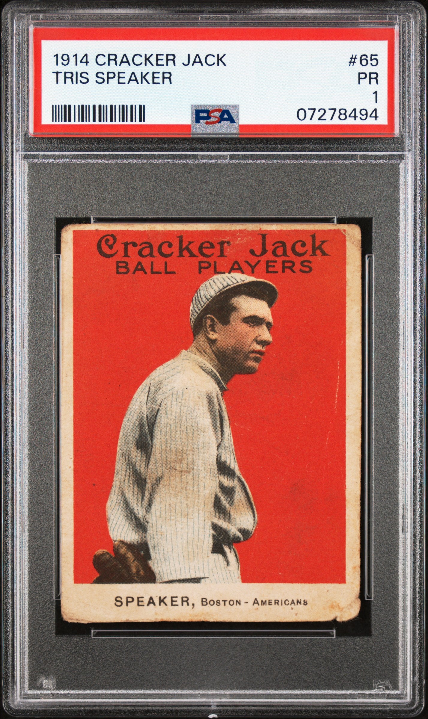 1914 Cracker Jack #65 Tris Speaker PSA 1 Nice Eye Appeal