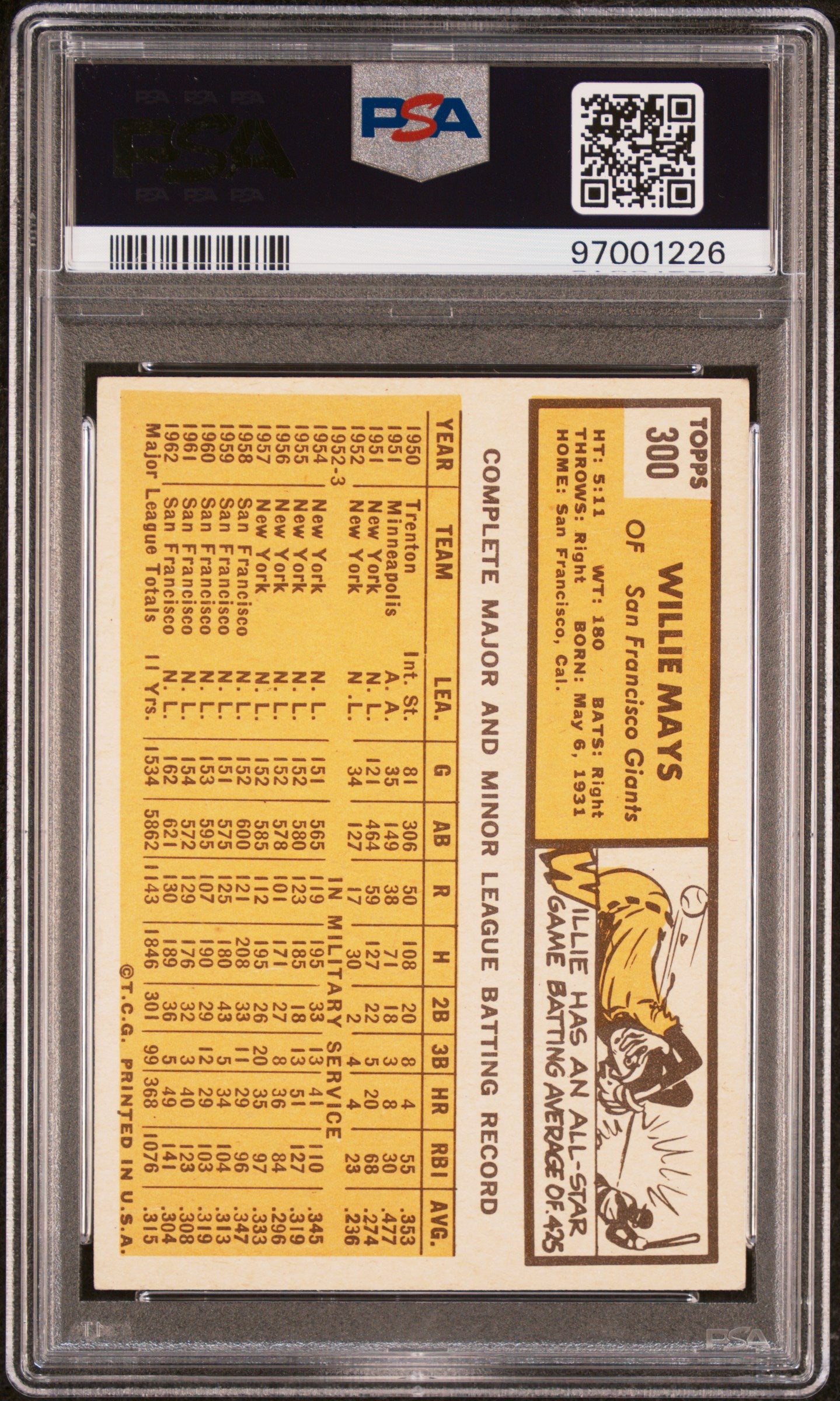 1963 Topps #300 Willie Mays PSA 5 EX CENTERED Nice Eye Appeal New Label