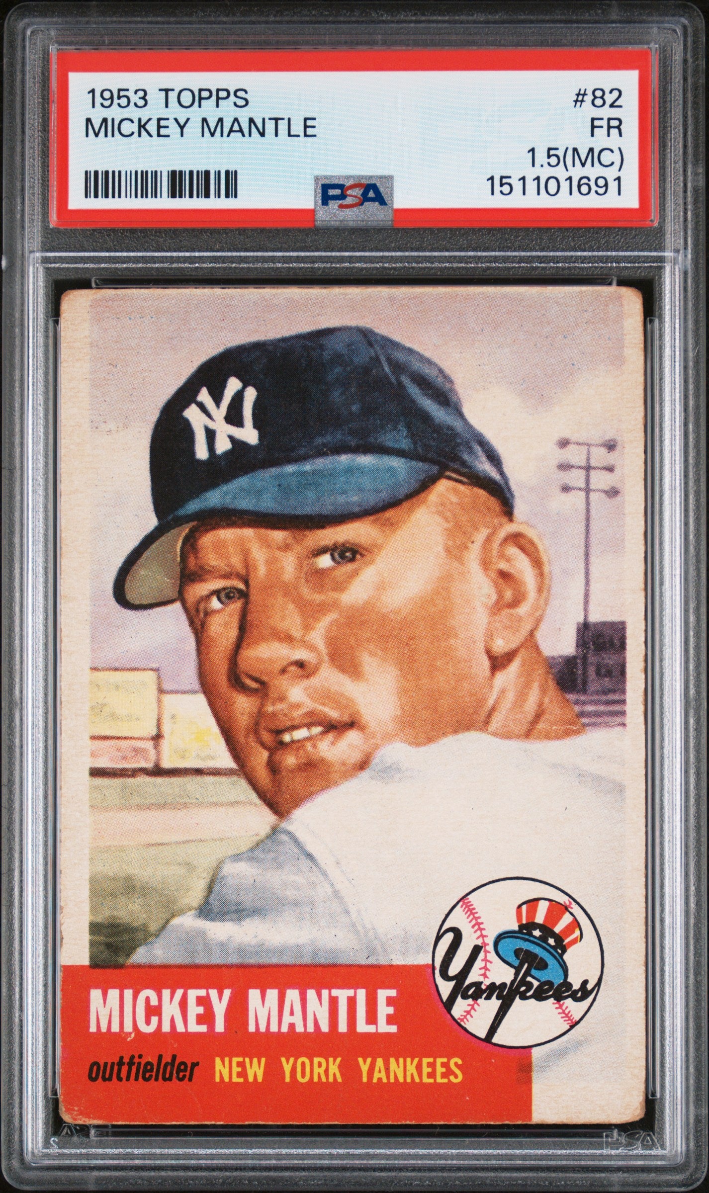 1953 Topps #82 Mickey Mantle PSA 1.5 mc Nice Color New Label