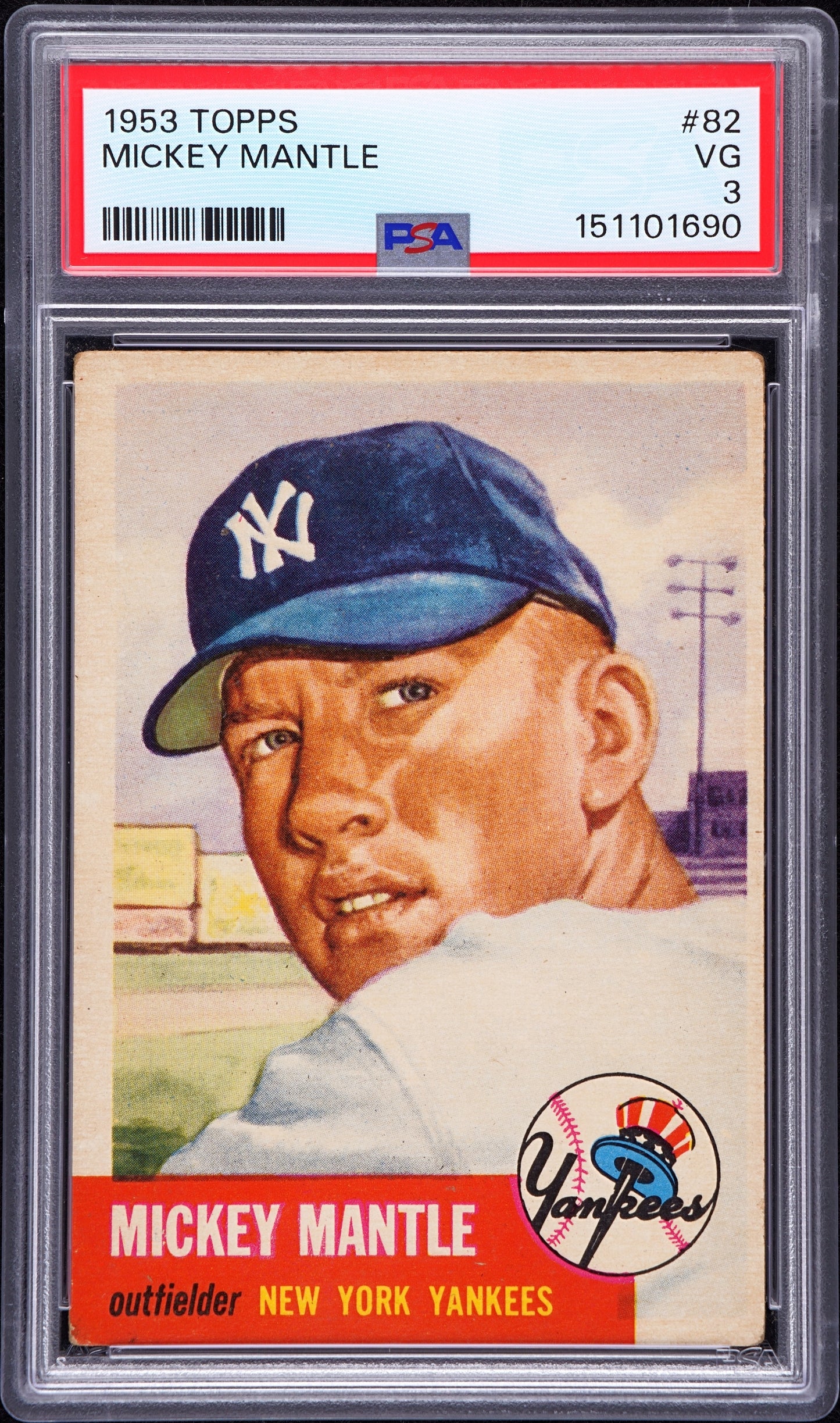 1953 Topps #82 Mickey Mantle PSA 3 VG Nice Color New Label