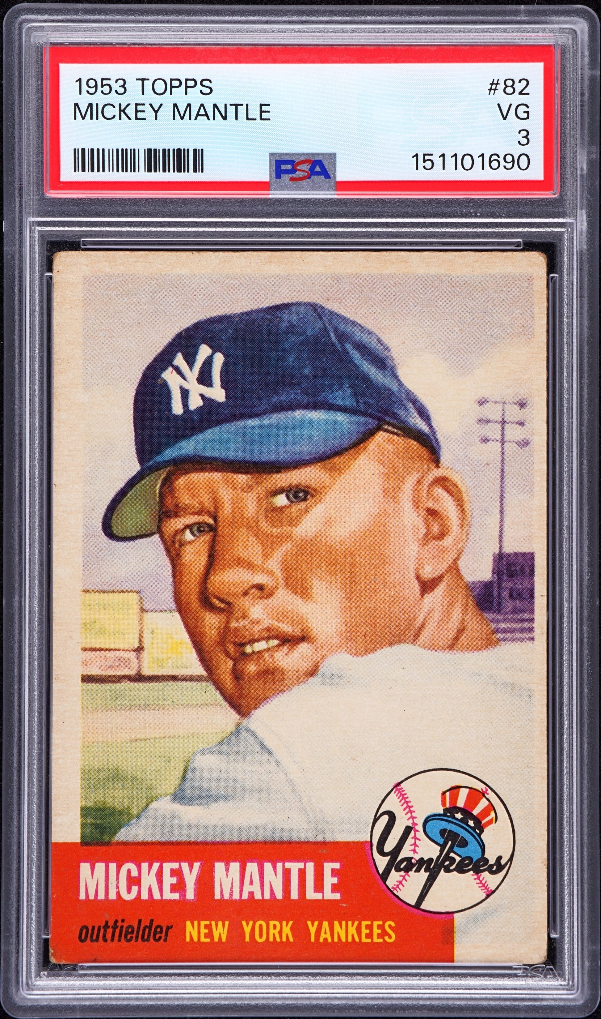 1953 Topps #82 Mickey Mantle PSA 3 VG Nice Color New Label