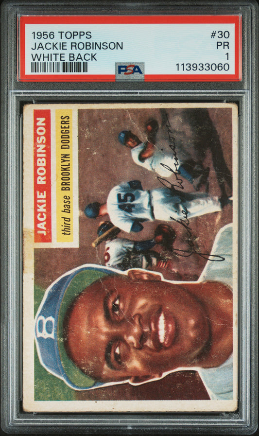 1956 Topps #30 Jackie Robinson White Back PSA 1 New Label