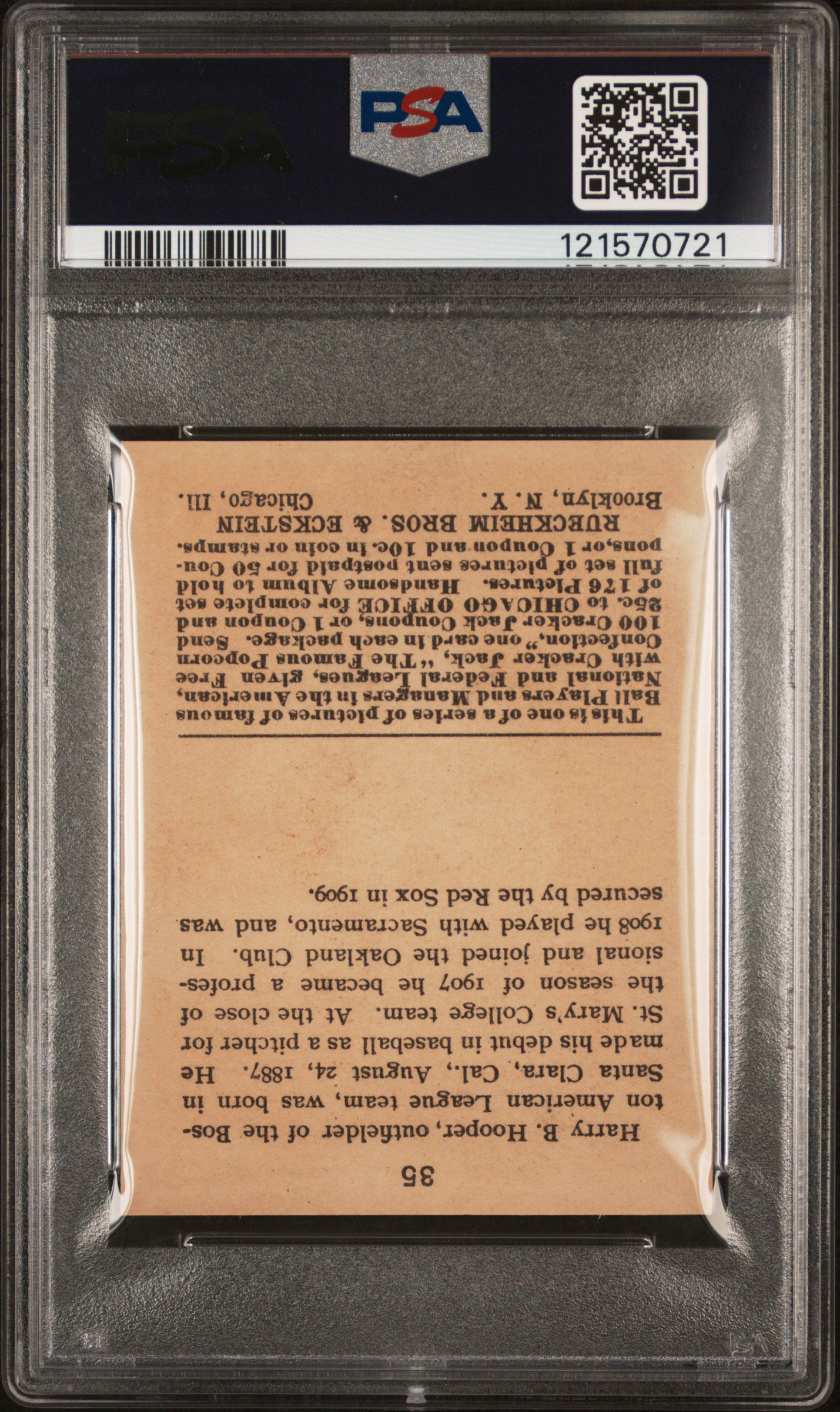 1915 Cracker Jack #35 Harry Hooper PSA Authentic CREASE FREE +SHARP
