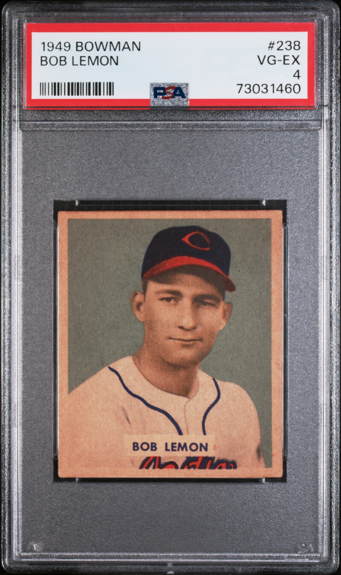1949 Bowman #238 Bob Lemon RC Rookie PSA 4 VG-EX Well Centered New Label
