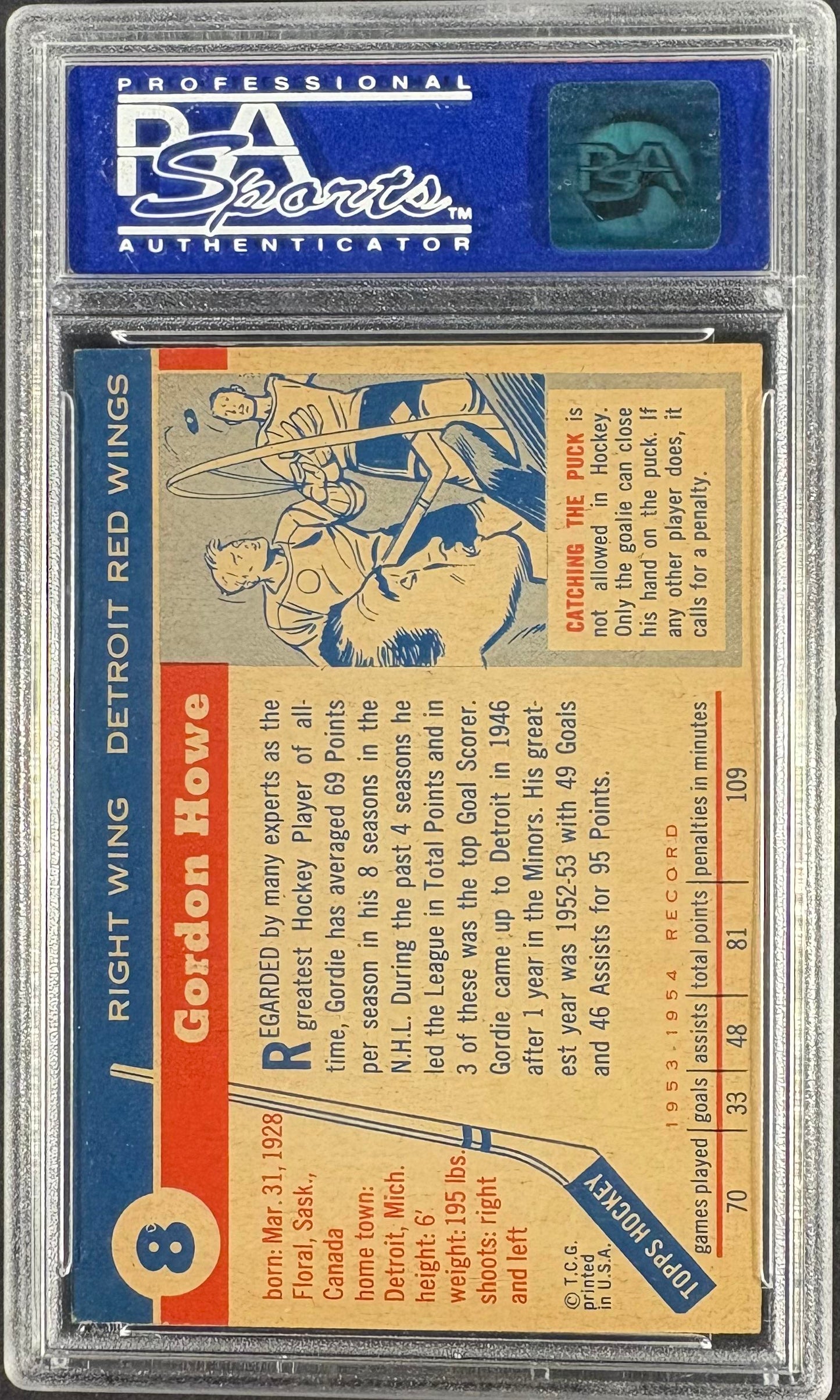 1954-55 Topps #8 Gordie Howe PSA 7 NM Near Mint High Grade
