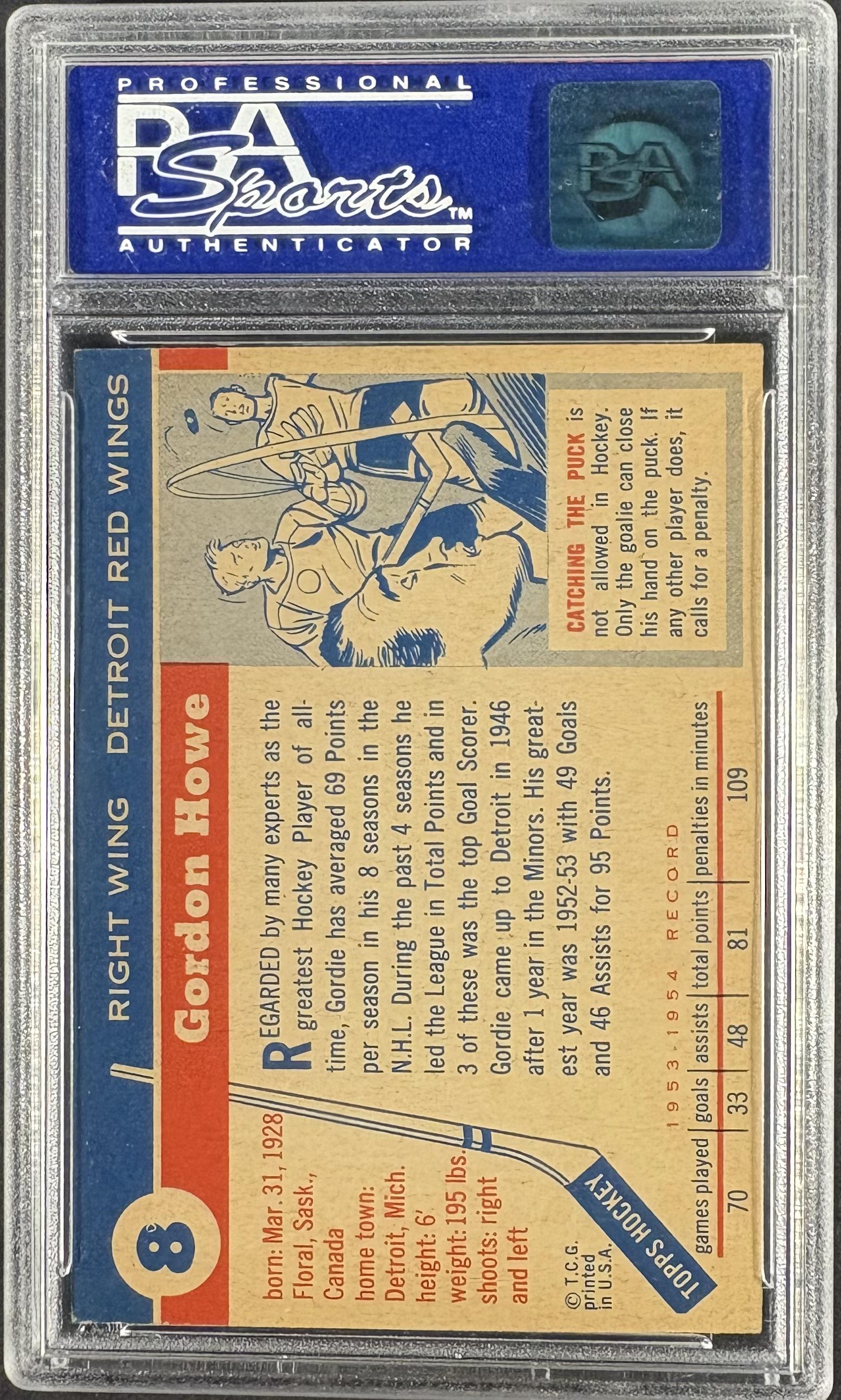 1954-55 Topps #8 Gordie Howe PSA 7 NM Near Mint High Grade