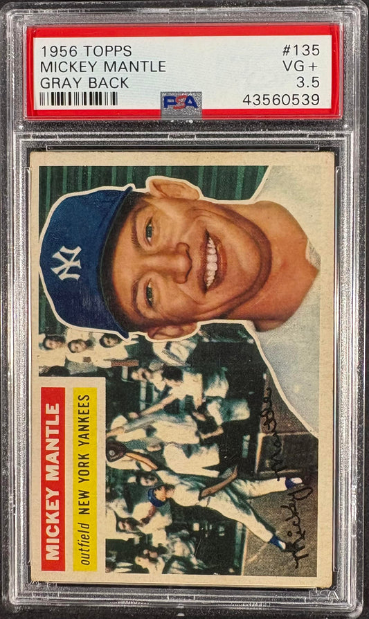 1956 Topps #135 Mickey Mantle Gray Back PSA 3.5 VG+ New Label