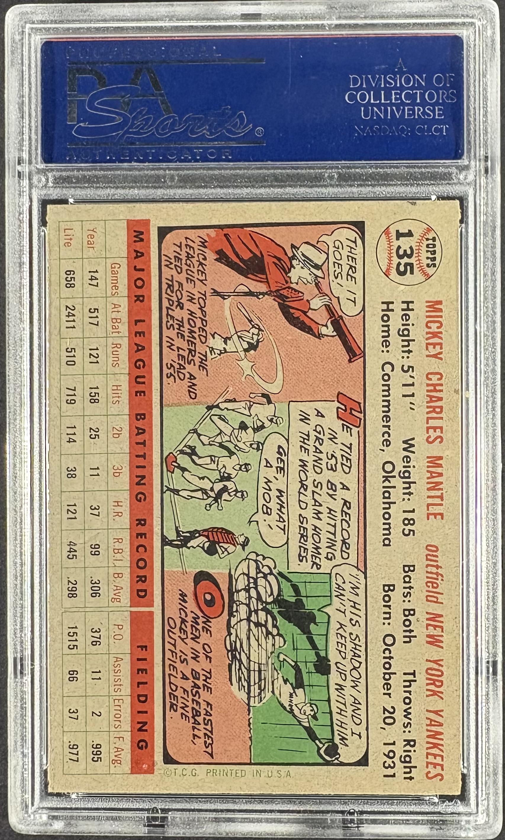 1956 Topps #135 Mickey Mantle Gray Back PSA 6 EX-MT