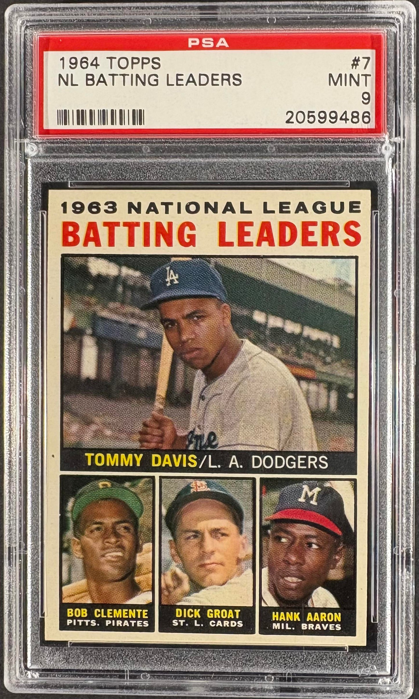 1964 Topps #7 NL Batting Leaders Davis Roberto Clemente Hank Aaron PSA 9 MINT
