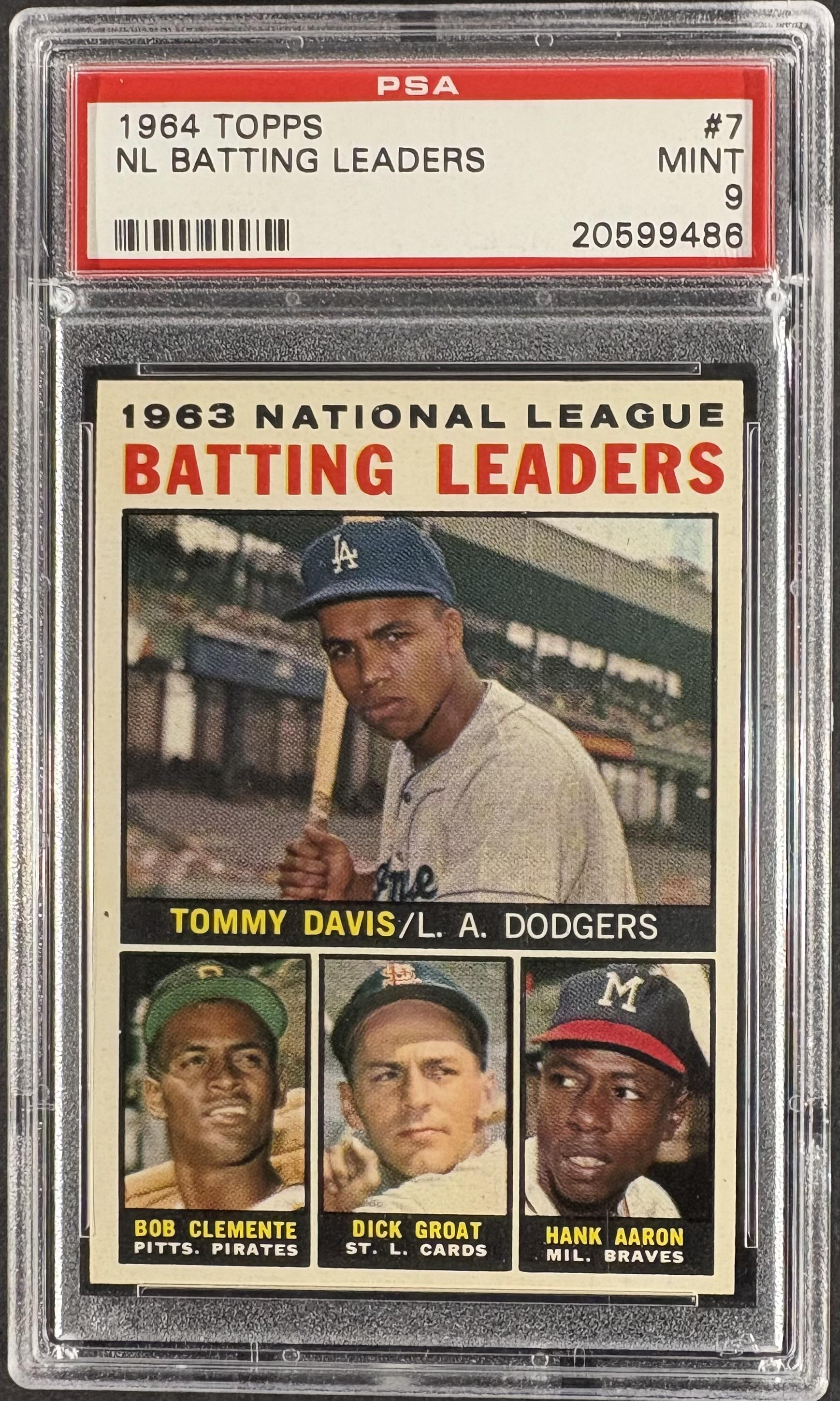 1964 Topps #7 NL Batting Leaders Davis Roberto Clemente Hank Aaron PSA 9 MINT