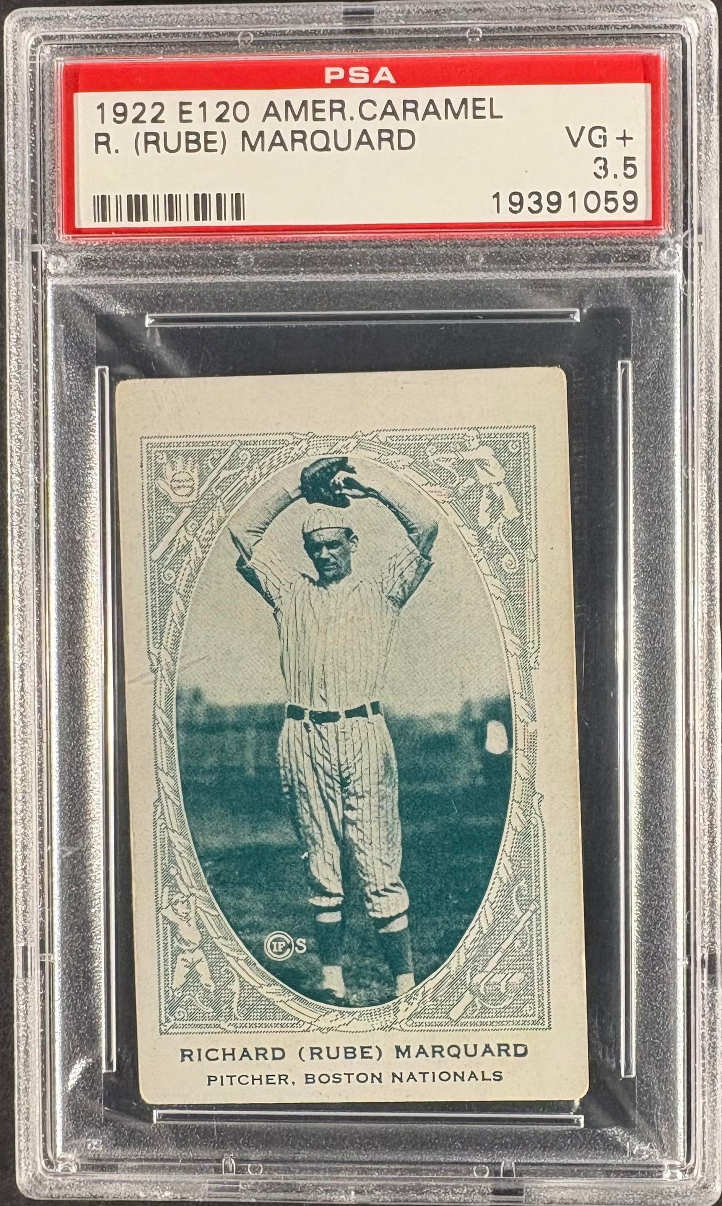 1922 E120 American Caramel Series of 240 Rube Marquard PSA 3.5 VG+