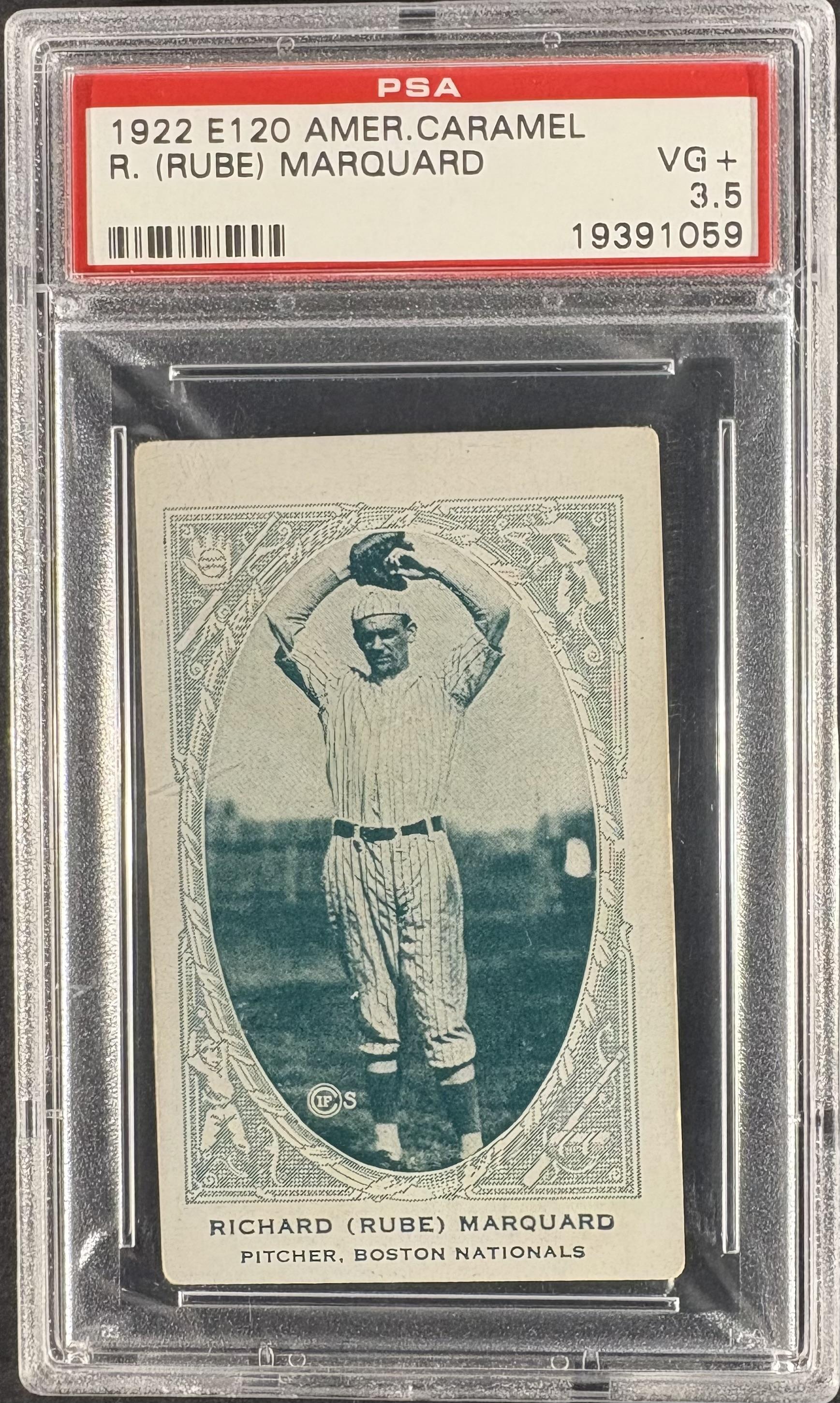 1922 E120 American Caramel Series of 240 Rube Marquard PSA 3.5 VG+