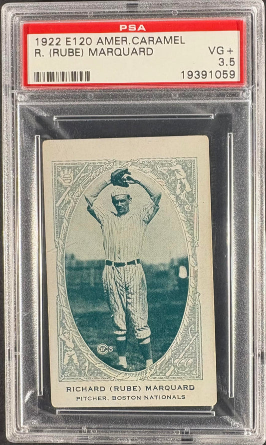 1922 E120 American Caramel Series of 240 Rube Marquard PSA 3.5 VG+