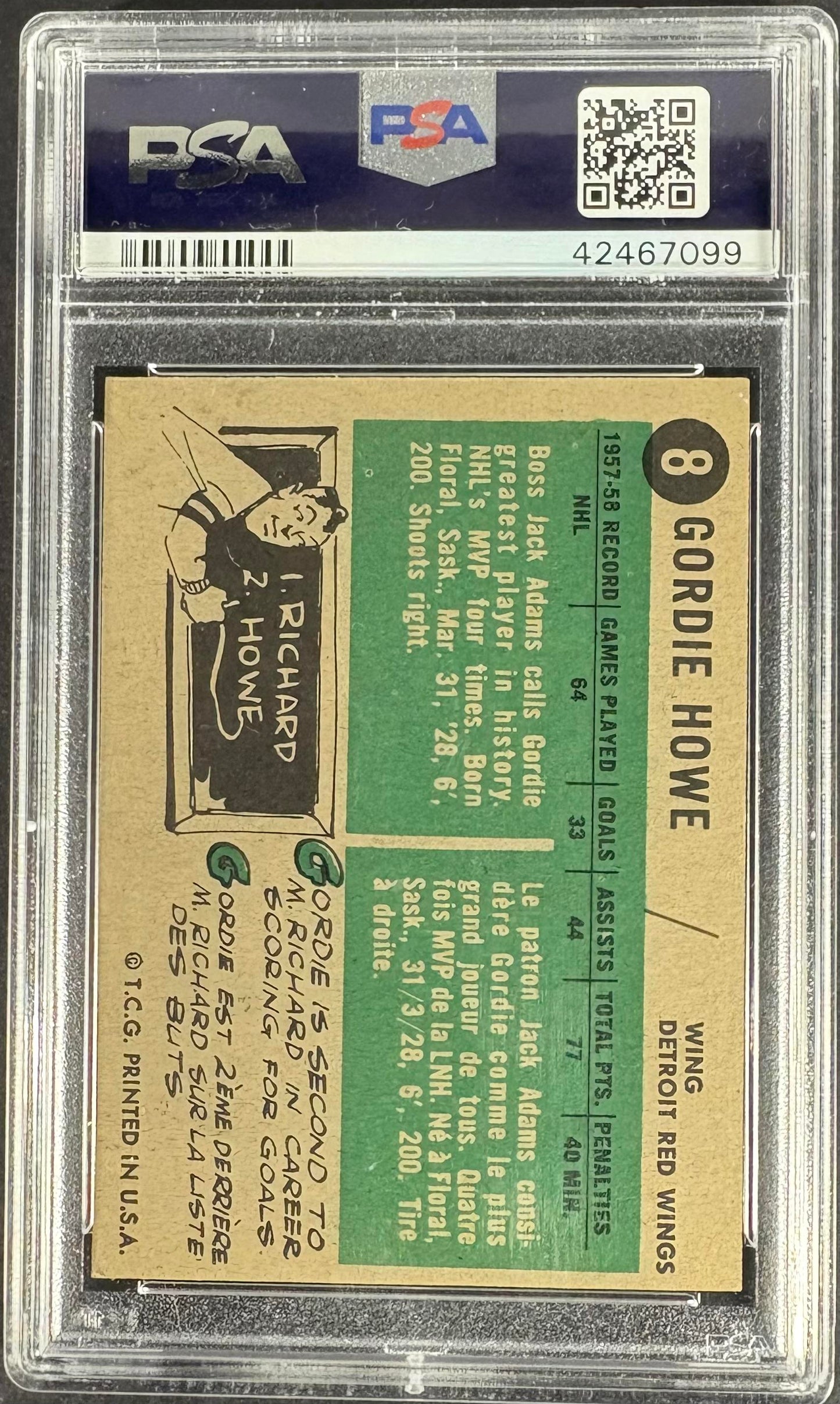 1958-59 Topps #8 Gordie Howe PSA 4 VG-EX New Label