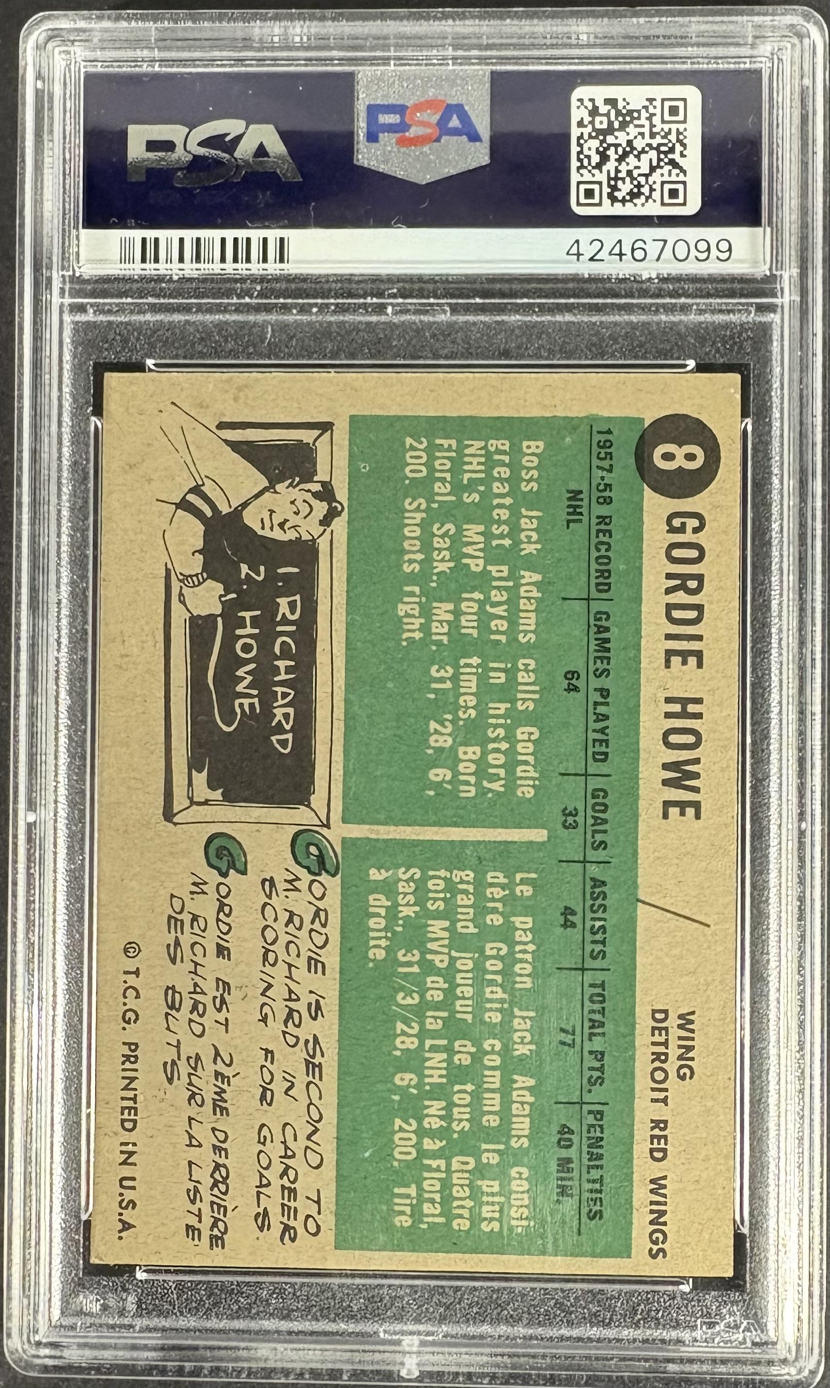 1958-59 Topps #8 Gordie Howe PSA 4 VG-EX New Label