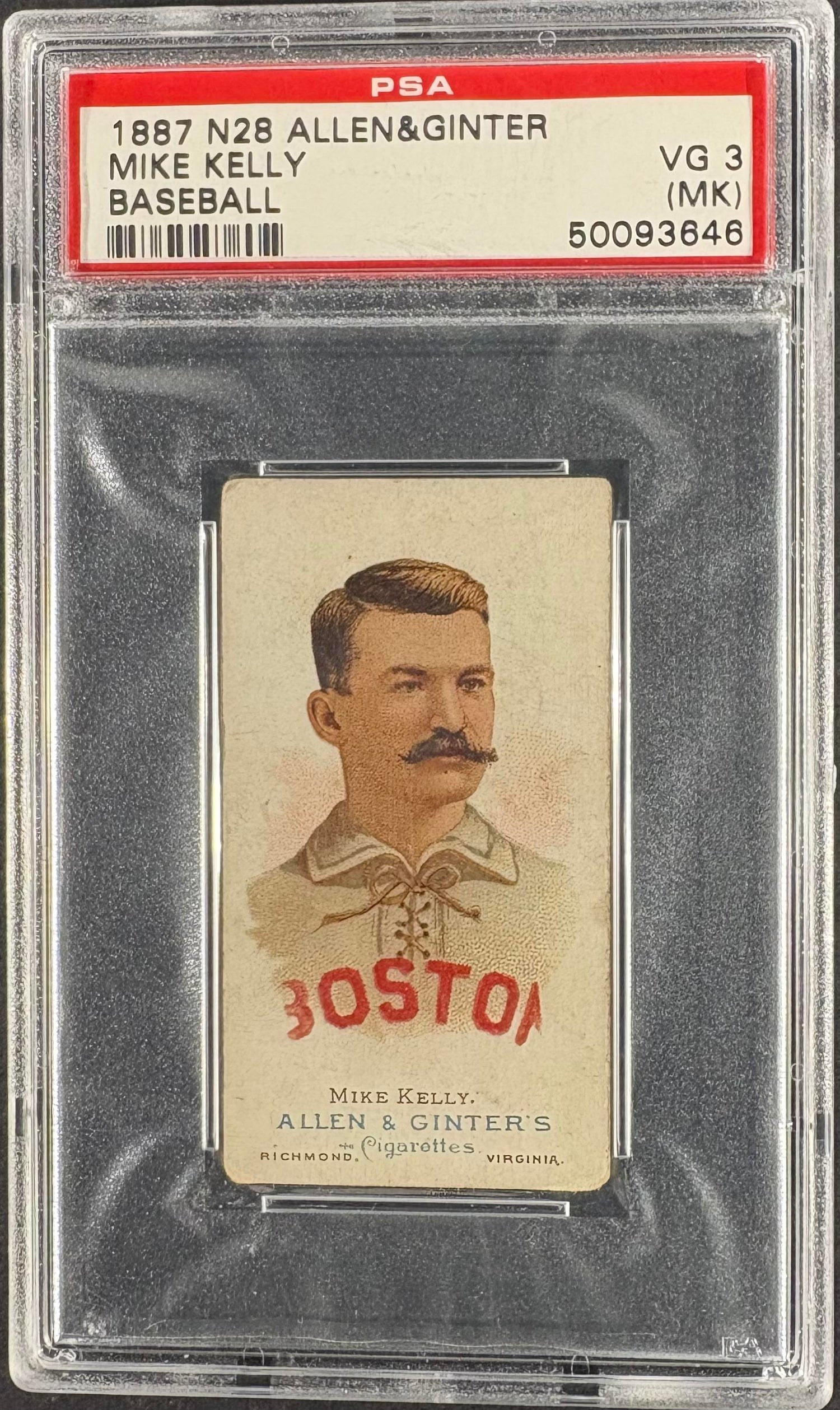 1887 N28 Allen & Ginter Mike Kelly PSA 3 mk (back stamp) CREASE FREE