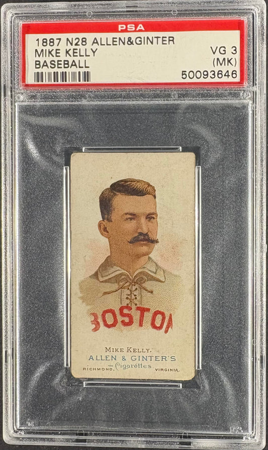 1887 N28 Allen & Ginter Mike Kelly PSA 3 mk (back stamp) CREASE FREE