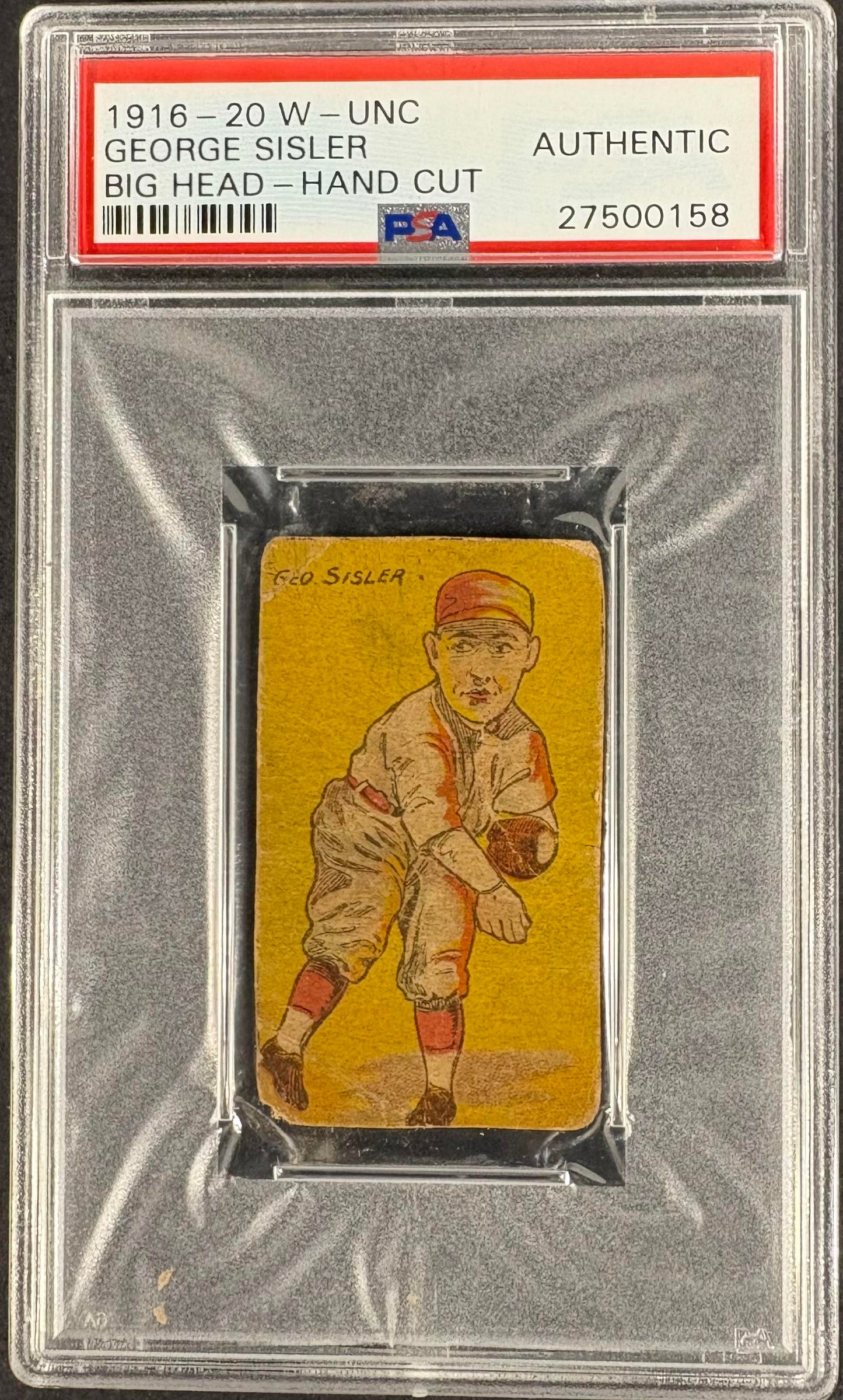 1916-20 W-UNC Big Heads George Sisler RC Rookie Strip Card PSA Authentic