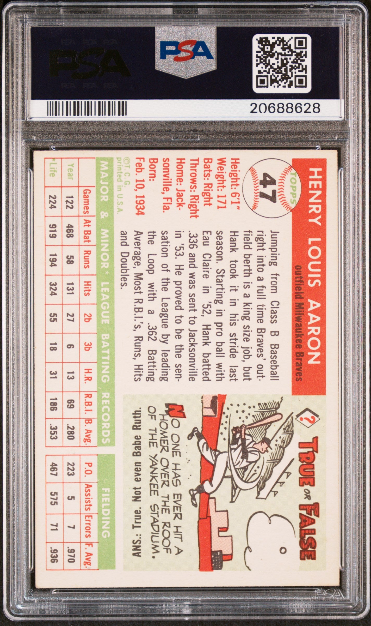 1955 Topps #47 Hank Aaron PSA 5.5 EX+ New Label