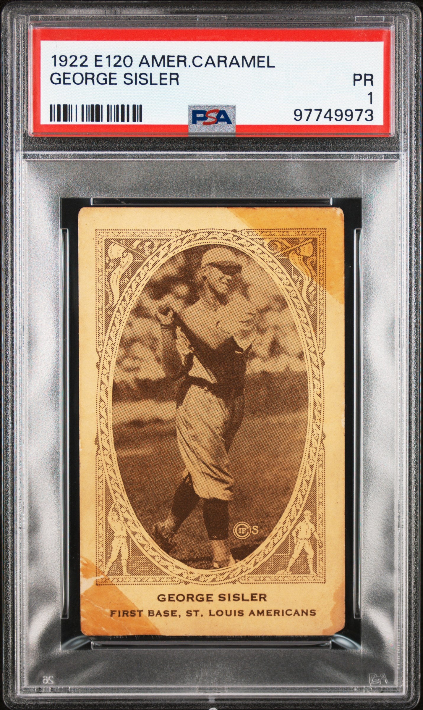 1922 E120 American Caramel George Sisler PSA 1 New Label