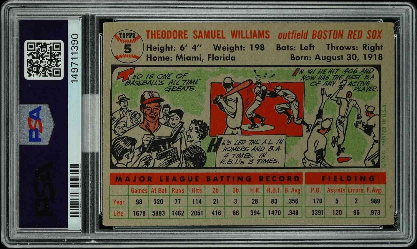 1956 Topps #5 Ted Williams White Back PSA 4 MBA GOLD DIAMOND TOP EYE APPEAL