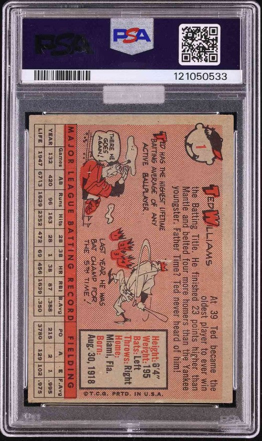 1958 Topps #1 Ted Williams PSA 4 MBA GOLD DIAMOND TOP EYE APPEAL