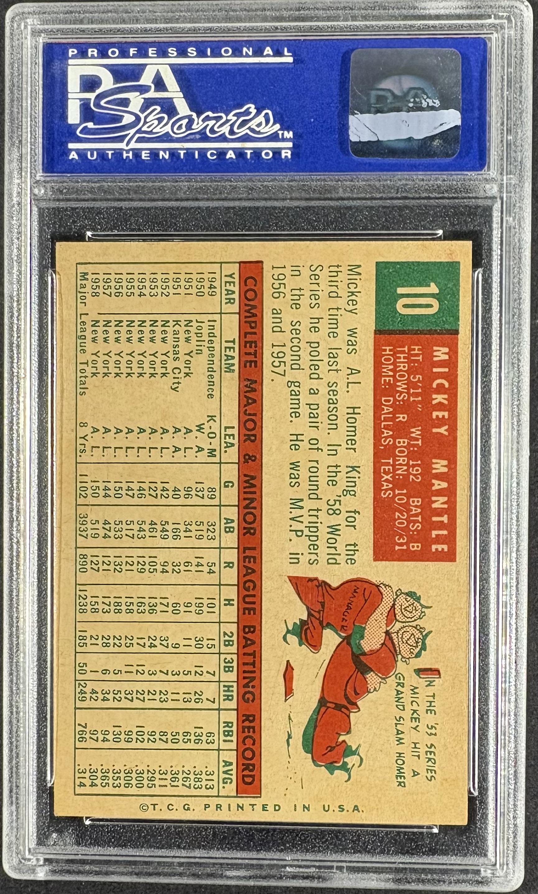 1959 Topps #10 Mickey Mantle PSA 8 NM-MT Nice Color High Grade