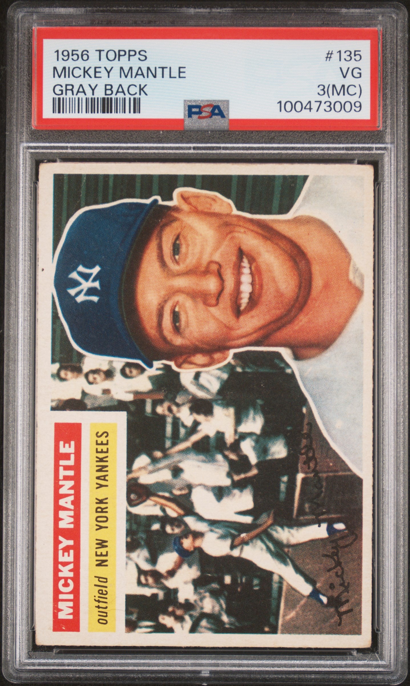 1956 Topps #135 Mickey Mantle Gray Back PSA 3 mc Nice Eye Appeal