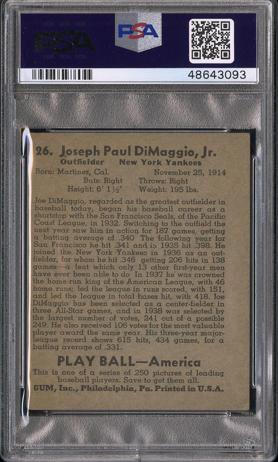 1939 Play Ball #26 Joe DiMaggio PSA 4.5 VG-EX+ Sharp New Label