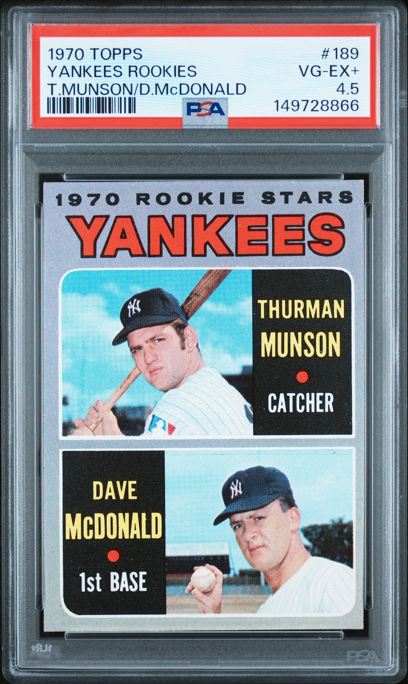 1970 Topps #189 Thurman Munson RC Rookie PSA 4.5 VG-EX+ New Label