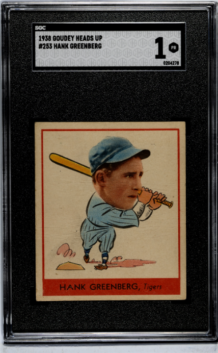 1938 Goudey Heads Up #253 Hank Greenberg SGC 1 Incredible Eye Appeal