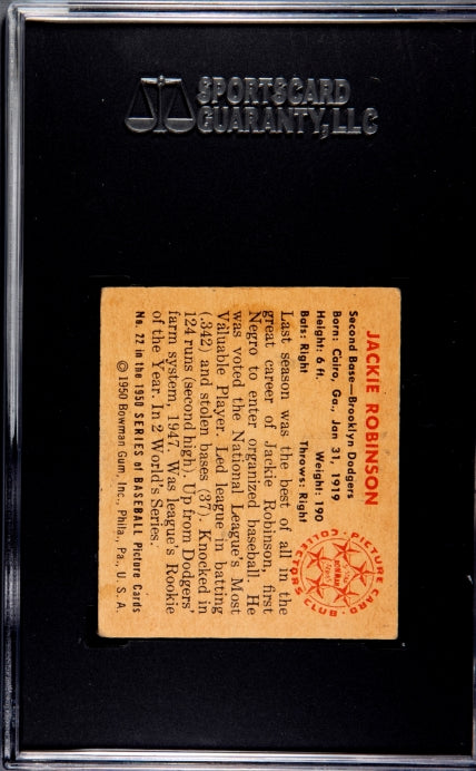 1950 Bowman #22 Jackie Robinson SGC 4 VG-EX Well Centered Nice Color