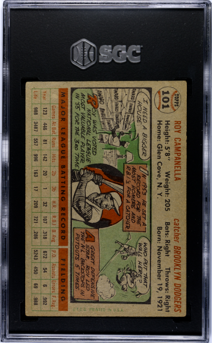 1956 Topps #101 Roy Campanella Gray Back SGC 4 VG-EX