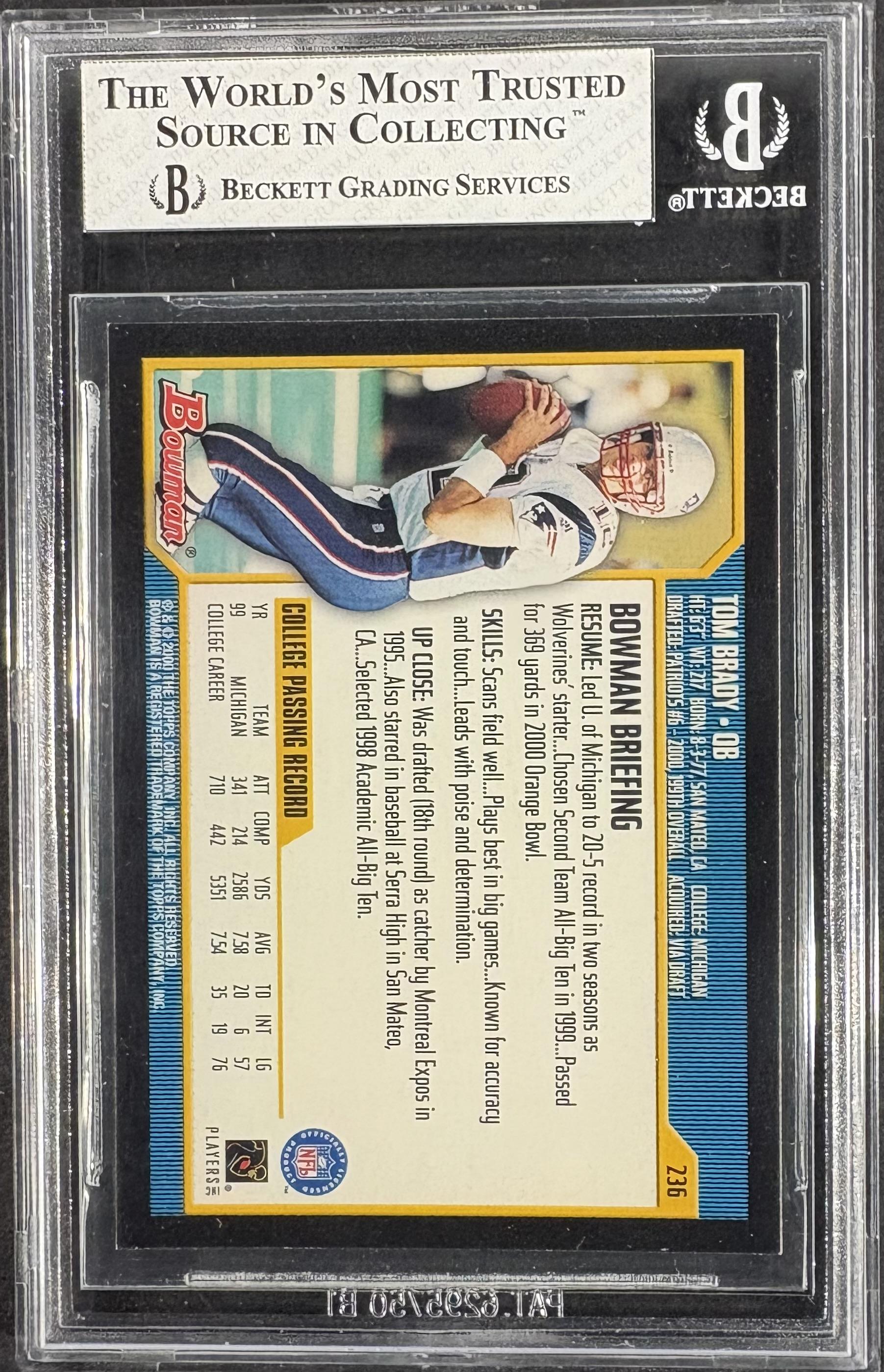 2000 Bowman #236 Tom Brady RC Rookie BGS 8 Well Centered
