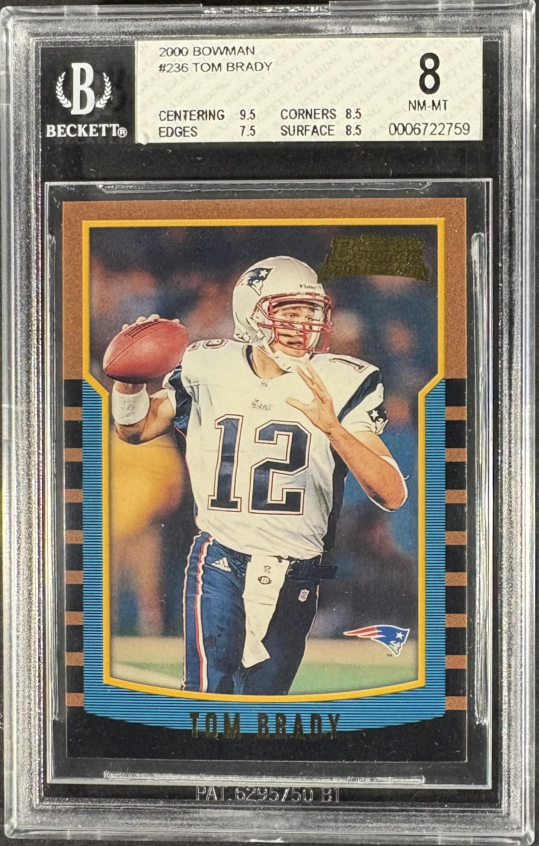 2000 Bowman #236 Tom Brady RC Rookie BGS 8 Well Centered