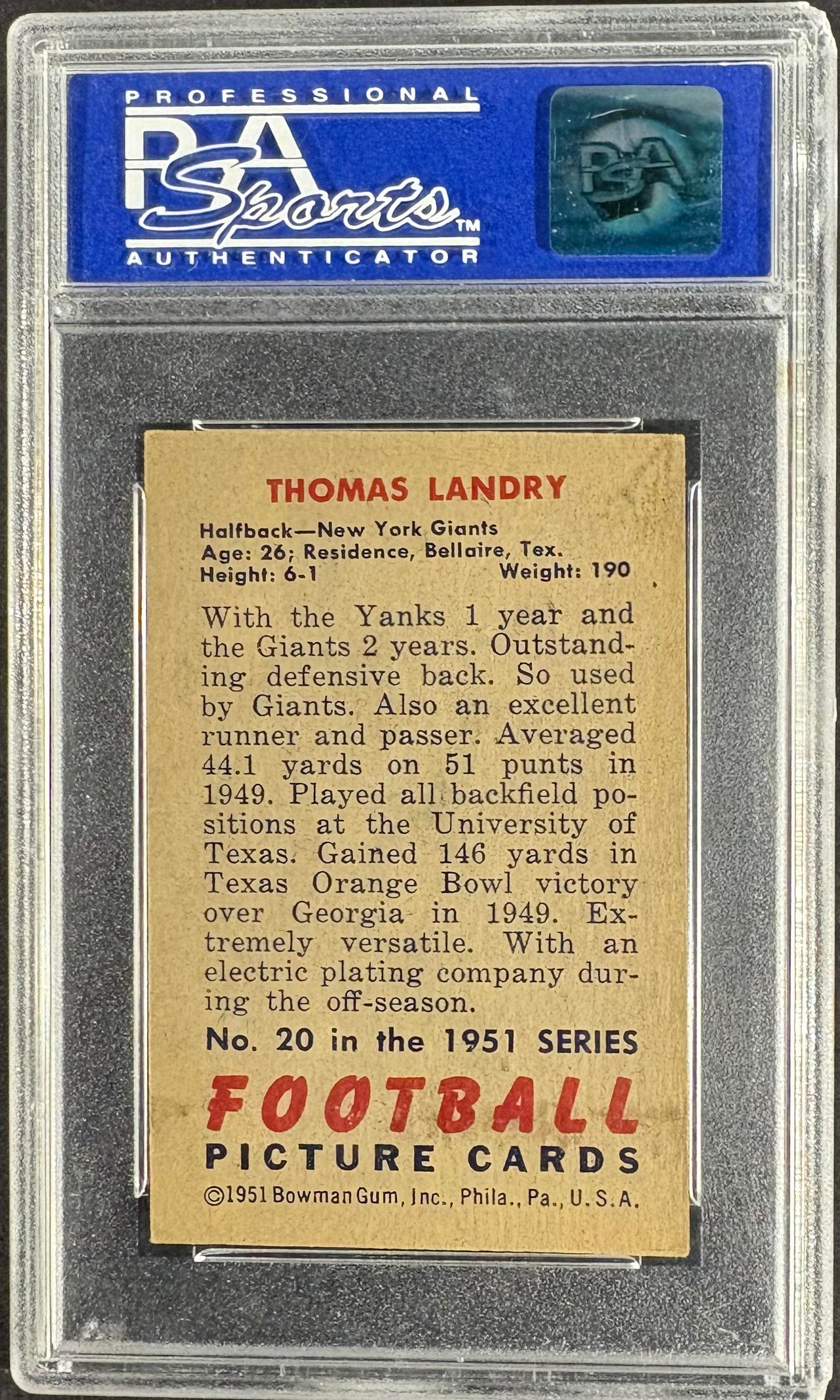 1951 Bowman #20 Thomas Landry RC Rookie PSA 6 EX-MT