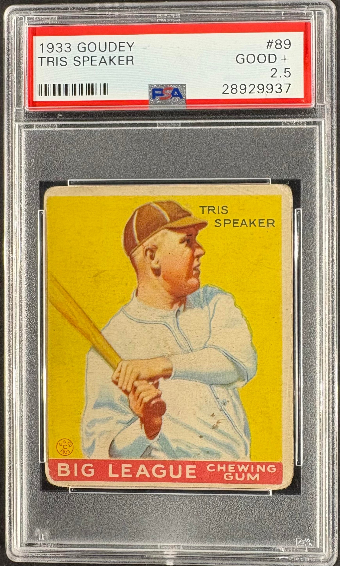 1933 Goudey (R319) #89 Tris Speaker PSA 2.5 GD+ Nice Color New Label