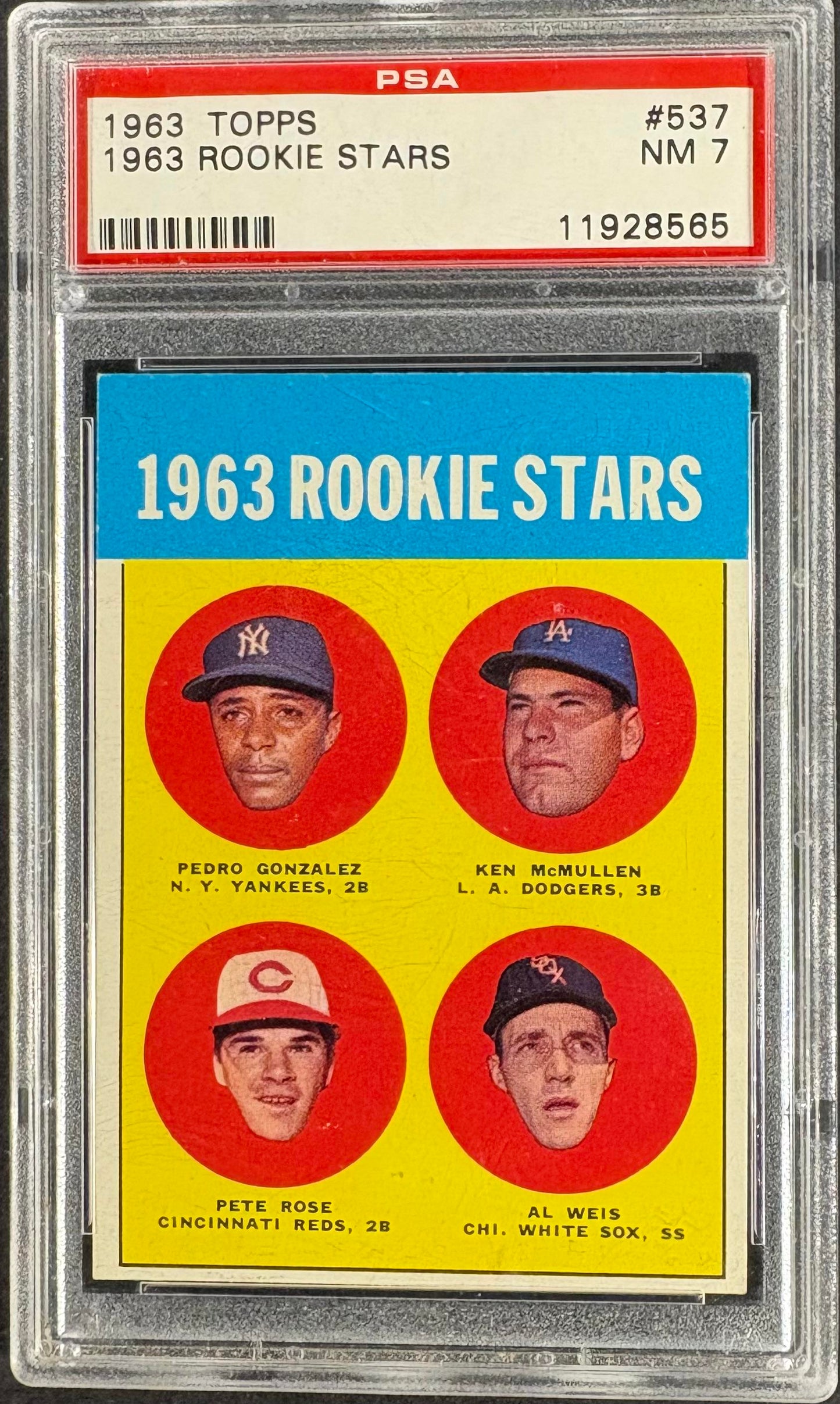 1963 Topps #537 Pete Rose RC Rookie PSA 7 NM Near Mint Well Centered