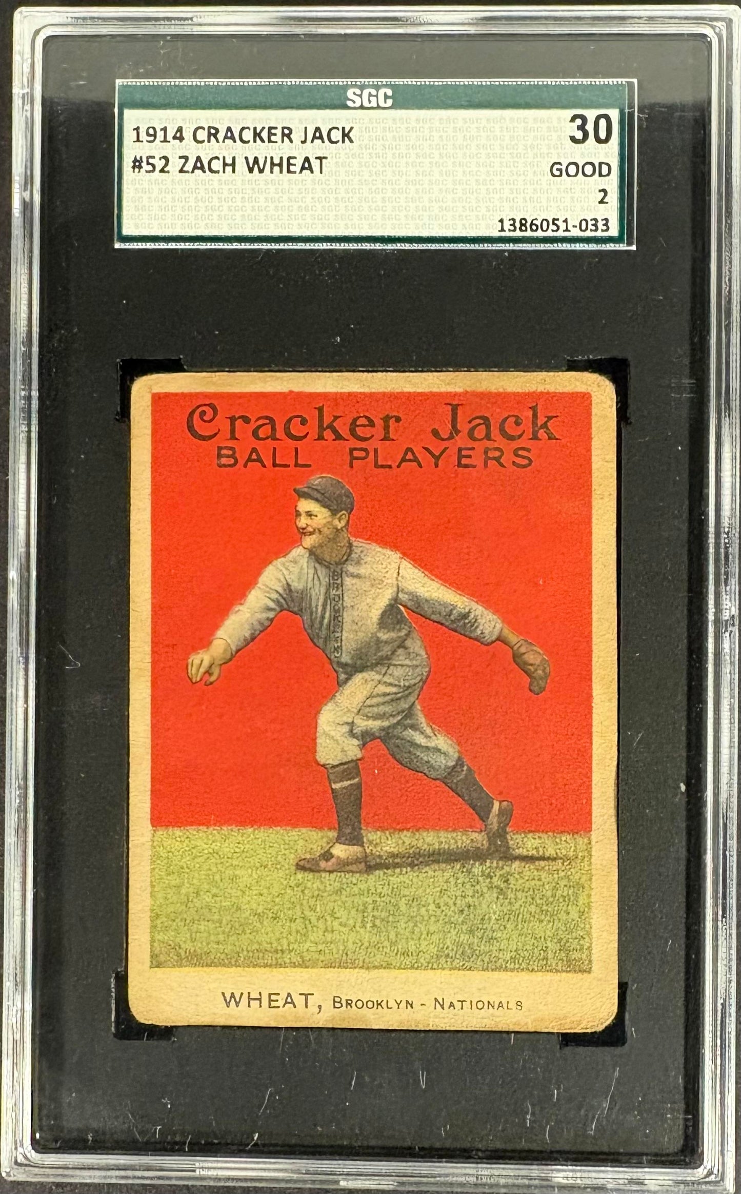 1914 Cracker Jack (E145) #52 Zack Wheat SGC 2 GD Nice Eye Appeal
