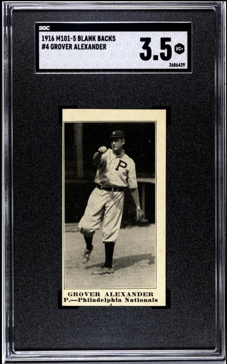 1916 Sporting News (M101-5) #4  Blank Backs Grover Alexander SGC 3.5 VG+ SHARP