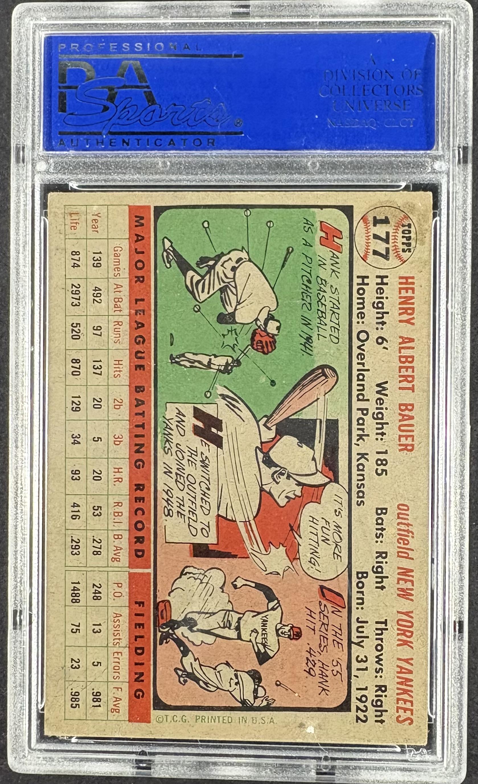 1956 Topps #177 Hank Bauer White Back PSA 6