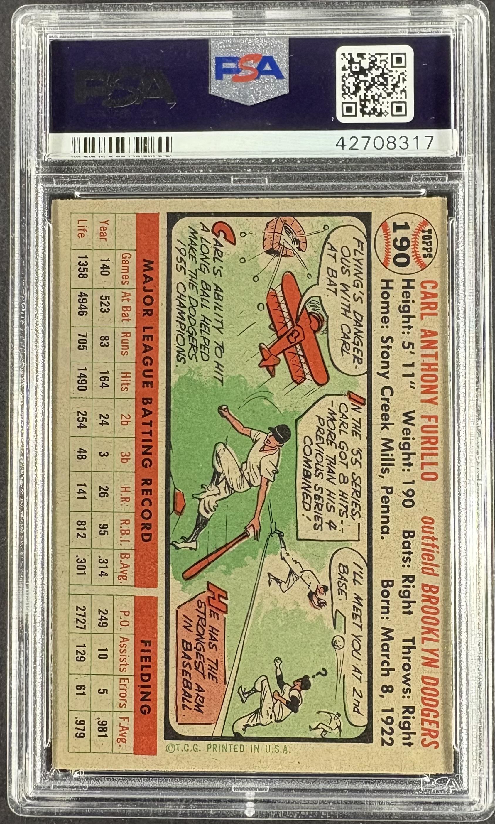 1956 Topps #190 Carl Furillo PSA 7